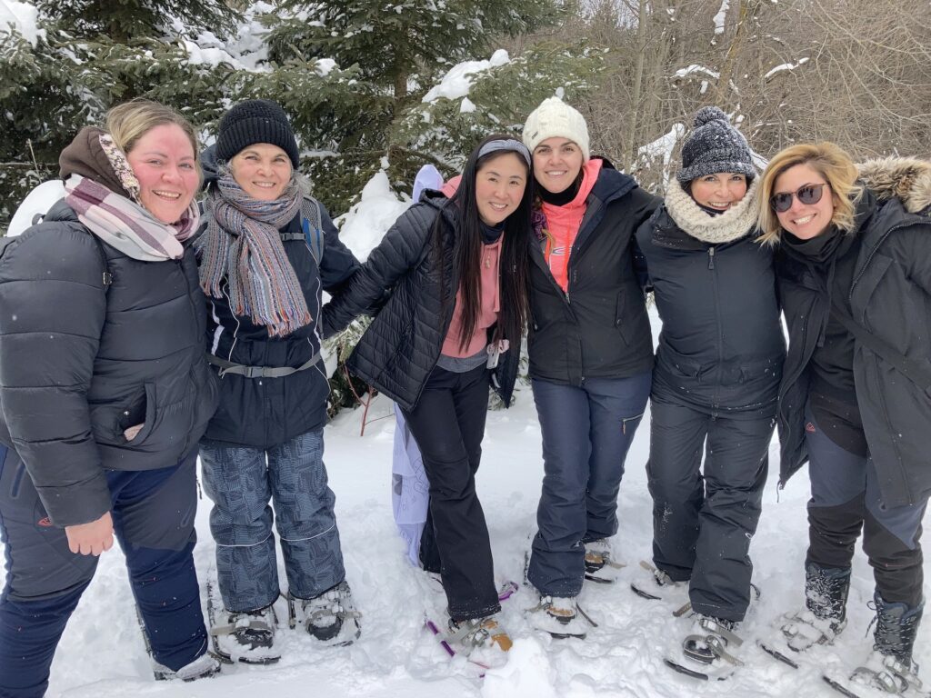 Snowshoeing Smiling snowshoers