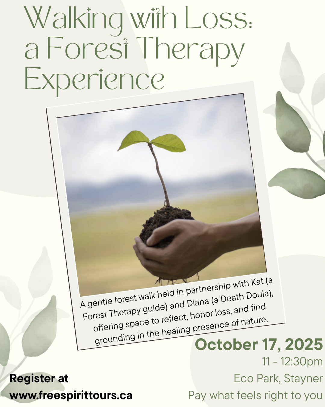 Walking with Loss Flyer for Walking with Loss event. A hand holding dirt with a sprout growing out of it